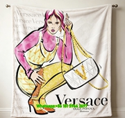 Versace Hot Pink And Bright Yellow Fashion Illustration V Logo Handbag Print Flannel Throw Blanket Luxury Sofa Cover Blanket IMG_1678